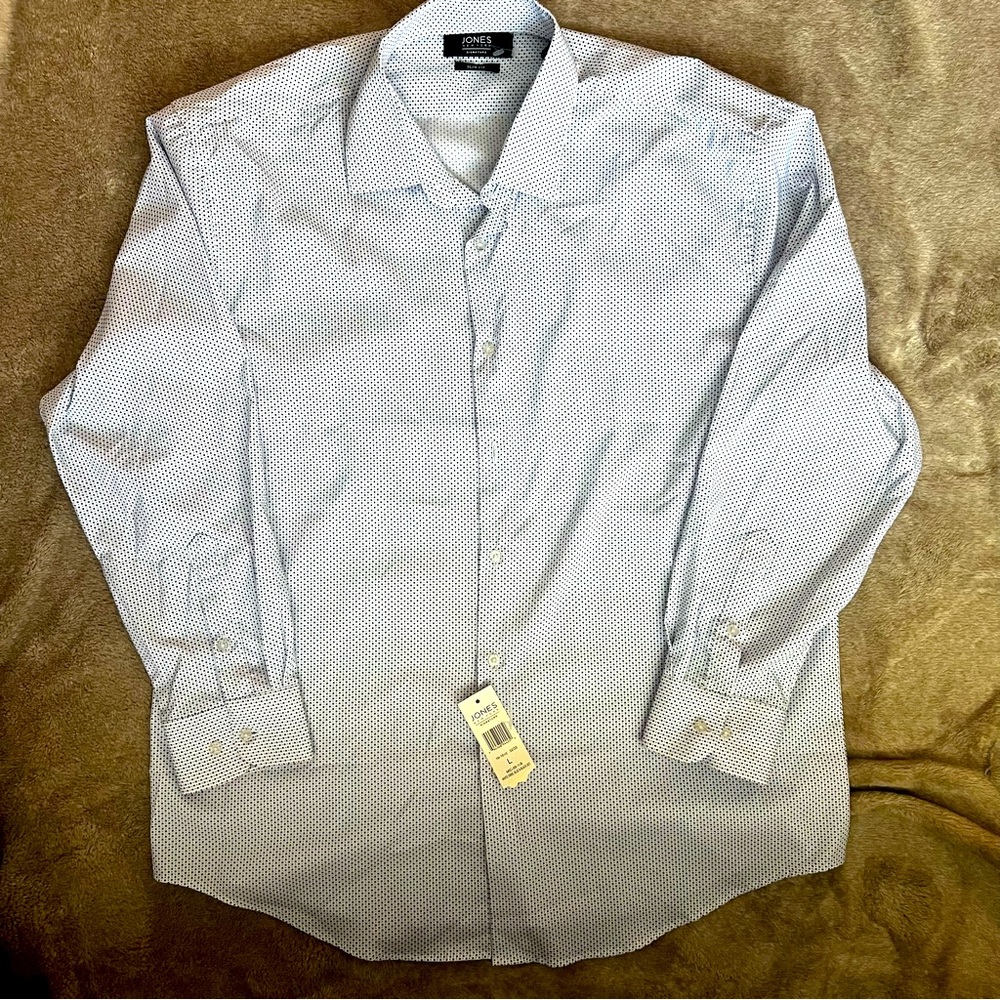 Jones New York | Shirt | L | White, Black, Blue Dots